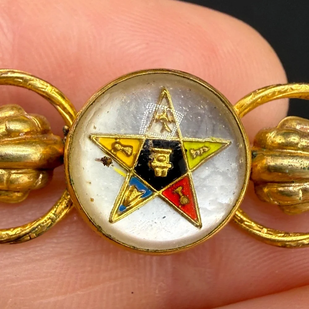Vintage AMCO Order of the Eastern Star Brooch Gold Filled Enamel MOP READ